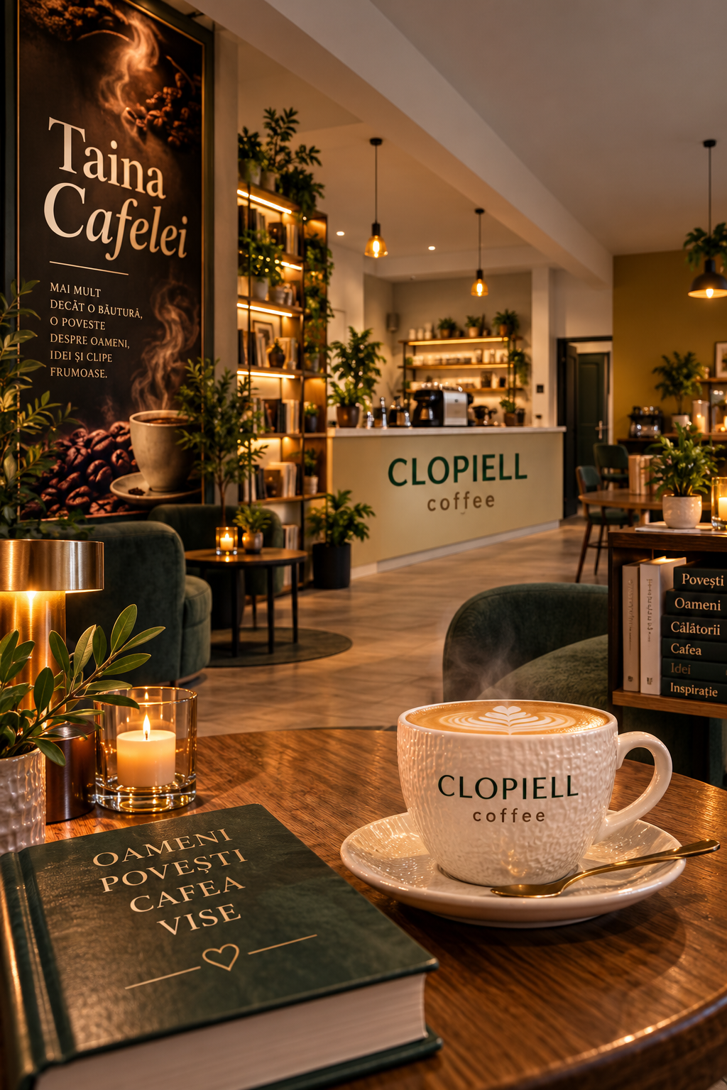 Interiorul cafenelei CLOPIELL Coffee, Brunch & Gym din Săvârșin